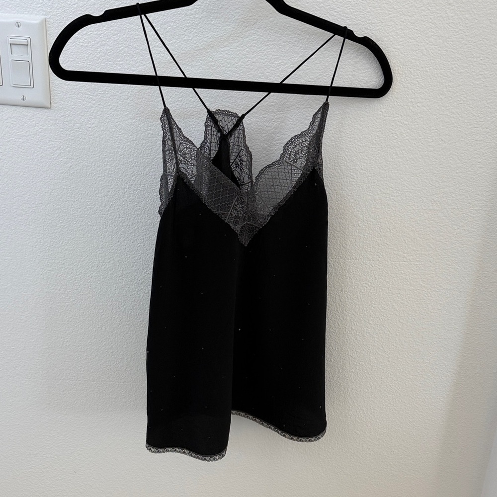 Zadig & Voltaire Black Lace Trim Cami Top